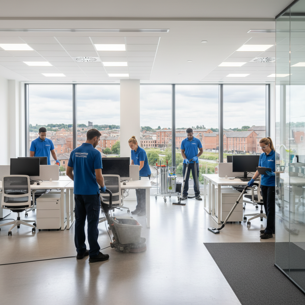 KS Cleaning team carrying out professional commercial cleaning in a Bridgwater office